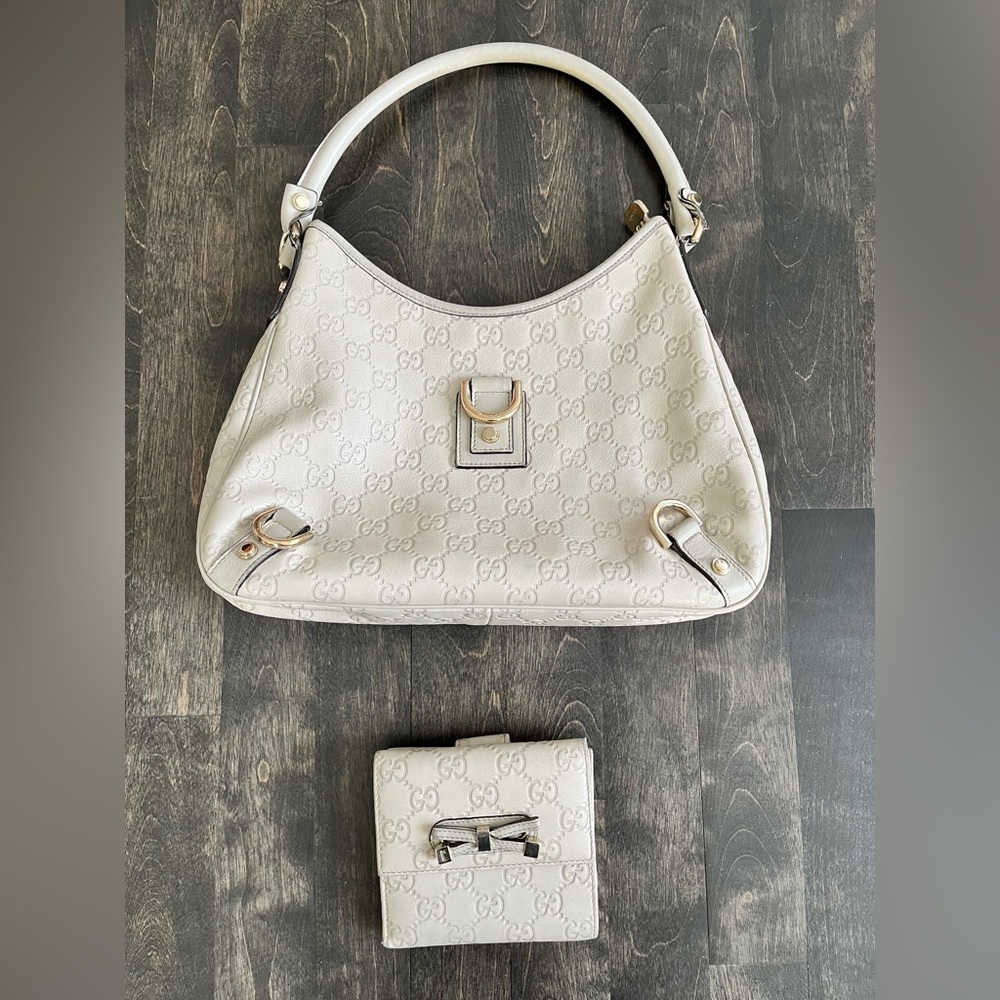 Vintage Premium Luxury Gucci White Monogram Purse + Wallet